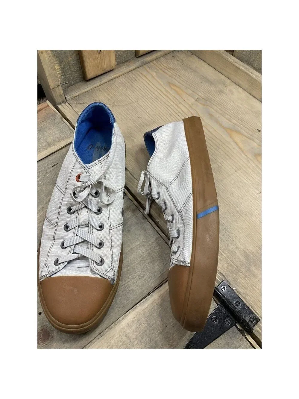 𝅺JOHNNIE-O Sail Away Sneakers White Canvas Men’s Size 8 Rubber Toe Preowned - Picture 6 of 9